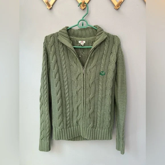L.L. Bean Double L Green Zip Up Sweater with Cable Knit Pattern NWOT - Picture 1 of 5
